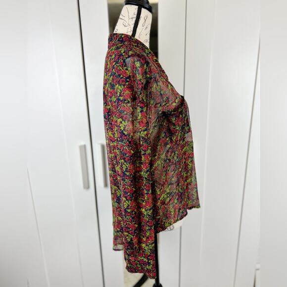 Free People Sheer Floral Collared Button Down Blouse - Picture 4 of 8